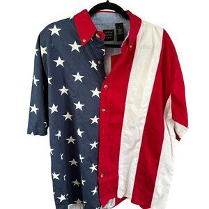 American Flag Patriotic Mens Shirt Large Cotton Red White Blue Stars & Stripes